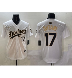 Men's Los Angeles Dodgers #17 Shohei Ohtani White Gold Limited Stitched Baseball Jersey