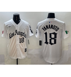 Men's Los Angeles Dodgers #18 Yoshinobu Yamamoto White Mexico 2025 LA Gothic Style With Fernando Vapor Premier Limited Stitched Baseball Jersey