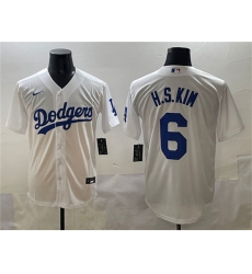 Men's Los Angeles Dodgers #6 H.S.Kim White Cool Base Stitched Baseball Jersey