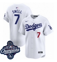 Men's Los Angeles Dodgers 7 Blake Snell Cool Base 2025 World Champions Stitched Baseball Jersey White