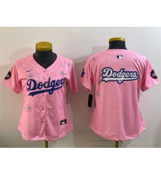 Women's Los Angeles Dodgers Team Big Logo Pink 2025 Tokyo Series Limited Stitched Baseball Jersey(Run Small)