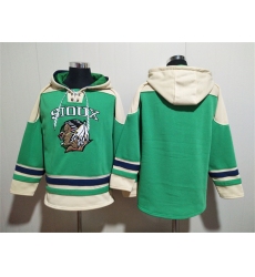 Men's North Dakota Fighting Hawks Blank Green Cream Lace-Up Pullover Hoodie
