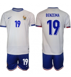 Men's France #19 Karim Benzema White 2024-25 Away Soccer Jersey Suit