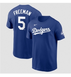 Men's Los Angeles Dodgers #5 Freddie Freeman Royal 2025 World Series Champions Name & Number T-Shirt