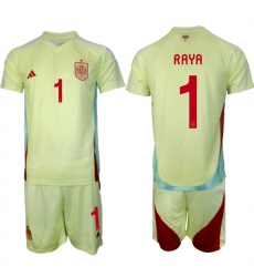 Men's Spain Team #1 David Raya 2024-25 Yellow Away Soccer Jersey Suit