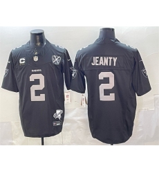 Men's Las Vegas Raiders #2 Ashton Jeanty Black 2025 Draft F.U.S.E. With 4-Star C Nevada Silver Stat And 65th Anniversary Stitched Football Jersey
