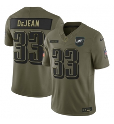Men's Philadelphia Eagles #33 Cooper DeJean Olive 2025 Salute to Service Limited Football Stitched Jersey