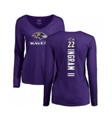 Football Women's Baltimore Ravens #22 Mark Ingram II Purple Backer Long Sleeve T-Shirt