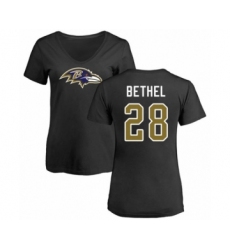 Football Women's Baltimore Ravens #28 Justin Bethel Black Name & Number Logo T-Shirt