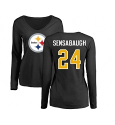 Football Women's Pittsburgh Steelers #24 Coty Sensabaugh Black Name & Number Logo Slim Fit Long Sleeve T-Shirt