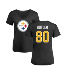 Football Women's Pittsburgh Steelers #80 Jack Butler Black Name & Number Logo Slim Fit T-Shirt