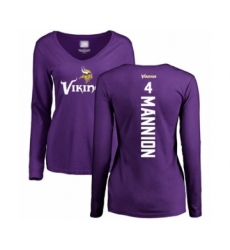 Football Women's Minnesota Vikings #4 Sean Mannion Purple Backer Slim Fit Long Sleeve T-Shirt