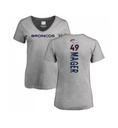 Football Women's Denver Broncos #49 Craig Mager Ash Backer V-Neck T-Shirt