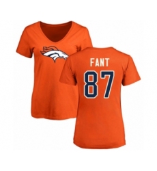 Football Women's Denver Broncos #87 Noah Fant Orange Name & Number Logo T-Shirt