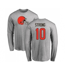 Football Cleveland Browns #10 Jaelen Strong Ash Name & Number Logo Long Sleeve T-Shirt