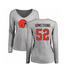 Football Women's Cleveland Browns #52 Ray-Ray Armstrong Ash Name & Number Logo Long Sleeve T-Shirt