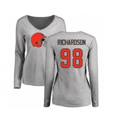 Football Women's Cleveland Browns #98 Sheldon Richardson Ash Name & Number Logo Long Sleeve T-Shirt