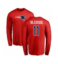 Football New England Patriots #11 Drew Bledsoe Red Name & Number Logo Long Sleeve T-Shirt