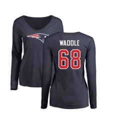 Football Women's New England Patriots #68 LaAdrian Waddle Navy Blue Name & Number Logo Slim Fit Long Sleeve T-Shirt