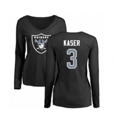 Football Women's Oakland Raiders #3 Drew Kaser Black Name & Number Logo Long Sleeve T-Shirt