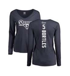 Football Women's Los Angeles Rams #5 Blake Bortles Navy Blue Backer Slim Fit Long Sleeve T-Shirt