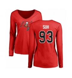 Football Women's Tampa Bay Buccaneers #93 Ndamukong Suh Red Name & Number Logo Long Sleeve T-Shirt0