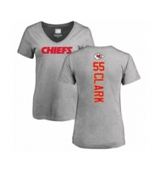 Football Women's Kansas City Chiefs #55 Frank Clark Ash Backer V-Neck T-Shirt
