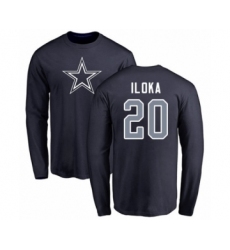 Football Dallas Cowboys #20 George Iloka Navy Blue Name & Number Logo Long Sleeve T-Shirt