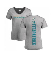 Football Women's Miami Dolphins #14 Ryan Fitzpatrick Ash Backer T-Shirt