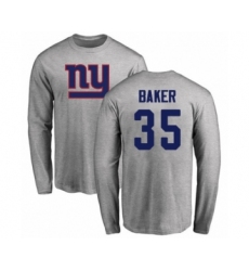 Football New York Giants #35 Deandre Baker Ash Name & Number Logo Long Sleeve T-Shirt