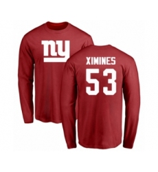 Football New York Giants #53 Oshane Ximines Red Name & Number Logo Long Sleeve T-Shirt