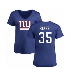 Football Women's New York Giants #35 Deandre Baker Royal Blue Name & Number Logo T-Shirt