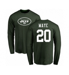 Football New York Jets #20 Marcus Maye Green Name & Number Logo Long Sleeve T-Shirt