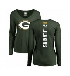 Football Women's Green Bay Packers #74 Elgton Jenkins Green Backer Long Sleeve T-Shirt
