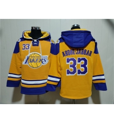 Men's Los Angeles Lakers #33 Kareem Abdul-Jabbar Yellow Lace-Up Pullover Hoodie