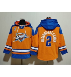 Men's Oklahoma City Thunder #2 Shai Gilgeous-Alexander Orange Blue Lace-Up Pullover Hoodie