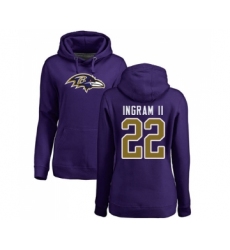 Football Women's Baltimore Ravens #22 Mark Ingram II Purple Name & Number Logo Pullover Hoodie