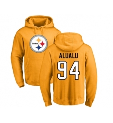 Football Pittsburgh Steelers #94 Tyson Alualu Gold Name & Number Logo Pullover Hoodie