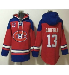 Men's Montreal Canadiens #13 Cole Caufield Red Ageless Must Have Lace Up Pullover Hoodie