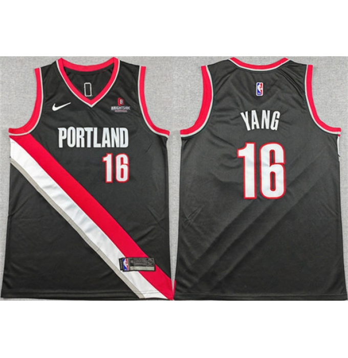 Men's Portland Trail Blazers #16 Yang Hansen Black Icon Edition Stitched Basketball Jersey