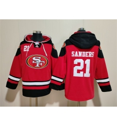 Men's San Francisco 49ers #21 Deion Sanders Red Black Ageless Must-Have Lace-Up Pullover Hoodie