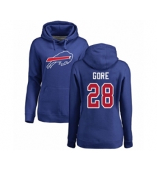 Football Women's Buffalo Bills #28 Frank Gore Royal Blue Name & Number Logo Pullover Hoodie