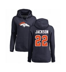 Football Women's Denver Broncos #22 Kareem Jackson Navy Blue Name & Number Logo Pullover Hoodie