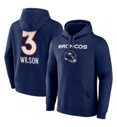 Men's Denver Broncos #3 Russell Wilson Navy Team Wordmark Name & Number Pullover Hoodie