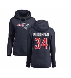 Football Women's New England Patriots #34 Rex Burkhead Navy Blue Name & Number Logo Pullover Hoodie