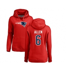 Football Women's New England Patriots #6 Ryan Allen Red Name & Number Logo Pullover Hoodie