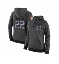 Football Women's Los Angeles Chargers #22 Justin Jackson Stitched Black Anthracite Salute to Service Player Performance Hoodie