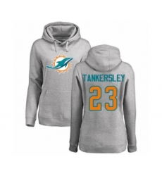 Football Women's Miami Dolphins #23 Cordrea Tankersley Ash Name & Number Logo Pullover Hoodie