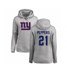 Football Women's New York Giants #21 Jabrill Peppers Ash Name & Number Logo Pullover Hoodie