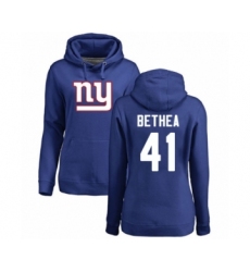 Football Women's New York Giants #41 Antoine Bethea Royal Blue Name & Number Logo Pullover Hoodie